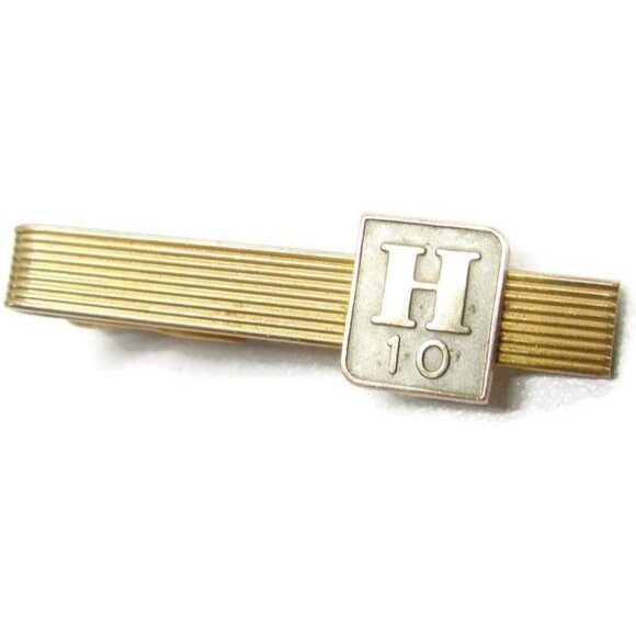 1 5/8" 10 Year "H" Service Award 10K Emblem 1/20 12Kt Gold Filled Tie Clip Vtg - Picture 2 of 13